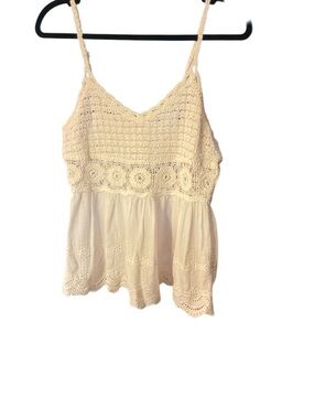 Pinky Cream Crochet Spaghetti Strap Crop Top